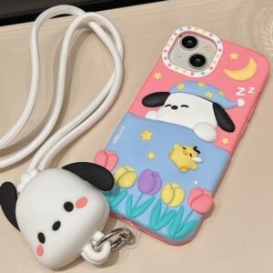 Cute Sleeping Dog case for iPhone14plus Silicone girl portable back cover