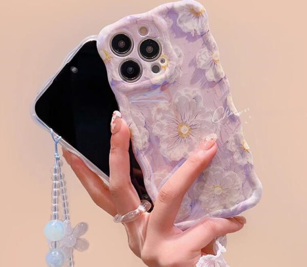 Flower pattern Case for iphone 14 Vintage Oil Painting with Hanging Cord Premium back cover