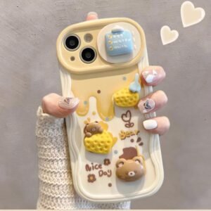 3D Cheese Bear Sliding Window case for iPhone 14 Cute Cartoon Women lovely phone cover