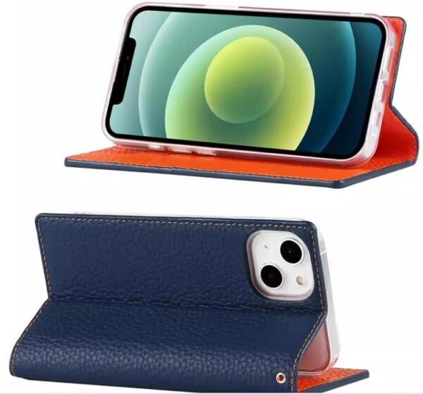 Genuine leather case for iPhone15pro flip cover case business style men phone cover